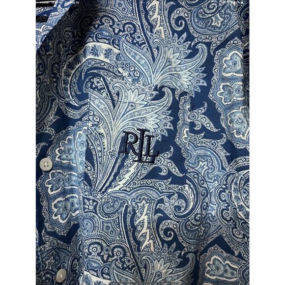 Lauren Ralph Lauren Dress BLUE Paisley Button Down Shirt Dress Oversized SMALL - Picture 3 of 12